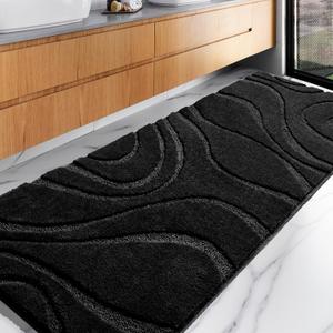 DEXDE Bathroom Rugs Runner 24x60 Inch, Ultra Soft and Water Absorbent Long Bath Rugs Non-Slip Quick Dry Machine Washable Bath Mats Microfiber Thick Matts for Floor, Tub, Shower, Home Decor, Black