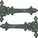 Renovators Supply Manufacturing Strap Hinge 7 in. Black Wrought Iron Southern Charm Style Spear Tip Flush Mount Heavy Duty Strap Gate and Door Hinges with Hardware Pack of 2