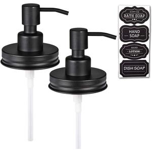 Amolliar Mason Jar Liquid Soap Dispenser Lid, Rust Proof Stainless Steel Replacement, Farmhouse Decor for Kitchen, Bathroom, Bath, Liquid Soap Pump for Hand Soap, Dish Soap, Lotion Soap, Black 2 Pack