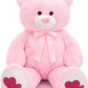 Tezituor Giant Teddy Bear Stuffed Animal 4ft - Big Pink Teddy Bear with Love Red Heart - Large Stuffed Bear Plush Toys for Kid Christmas Birthday - Valentines Bear Gift for Girlfriend (4 Feet)