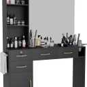 Barber Salon Station for Hair Styling  Professional Salon Station with 1 Cabinet, 3 Open Compartments, and 4 Drawers (One Lockable)  Includes Blow Dryer Rack, No Mirror, Black Beauty Spa Furniture