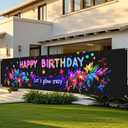 2 x Nuxovilar Neon Glow Happy Birthday Banner with Floral & Star Design, 78.7"x17.7" Bold Colorful Party Decorations Backdrop for Indoor Outdoor Celebrations, Parties & Events (UJ00652)