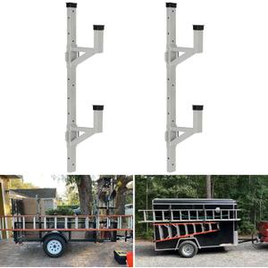 Aluminum Side Mount Trailer Ladder Rack, Lightweight Rustproof Adjustable Ladder Rack for Open and Enclosed Trailer Exterior Side Wall, 300 LBS Capacity - Carry 2 Ladder