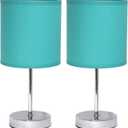 Simple Designs LT2007-BLU-2PK Chrome Mini Basic Table Lamp with Fabric Shade 2 Pack Set, Blue Turquoise (No Bulb)