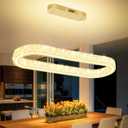 Gold 40in Crystal Ring Chandeliers for Dining Room Dimmable Linear Oval Crystal Ring Pendant Light for Kitchen Island 1 Linear Chandelier LED Acrylic Pendant Lighting, 40in*11.8in
