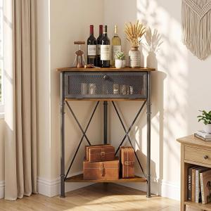 VECELO Corner Cabinet/Table, 3-Tier Display Shelves with Protection Door, Metal Frame Storage Shelf Organizer for Small Space, Living Room, Kitchen, Bathroom