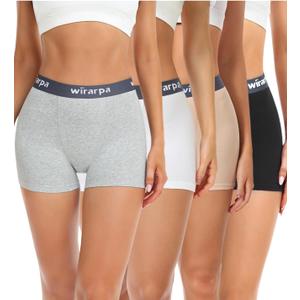 wirarpa Women's Cotton Boxer Briefs Underwear Boy Shorts 3" Inseam 4 Pack (Black/Beige/White/Heather Grey)