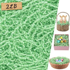 woric 2 LB(900g) Easter Grass Basket Filler, Green Crinkle Paper Shredded Paper for Gift Baskets Easter Egg Hunt Gift Wrapping Boxes Bags Filler St Patricks Day Decorations