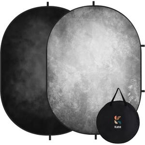 Kate 5x6.5ft(1.5x2m) Collapsible Backdrop Folded Microfiber Professional Grey and Black Double-Sided Pop up Collapsible Background for Photography