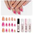 VSALON Press-On Nails Short Almond - 32 PCS French Tip Cream Finish Main Nails in 16 Sizes & 10 PCS Alternative Nails - Fake Nail Kit with UV Glue, Easy Tabs, Nail Glue & Remover (Barlow Girl)