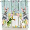 Easter Swag Curtain Valances Rabbit Easter Egg Short Swag Topper for Small Windows Flowers Leaf Wood Grain Seasonal Window Curtain Tiers for Kitchen Bedroom Living Room 56" W x 36" L, 28"W x 36"L