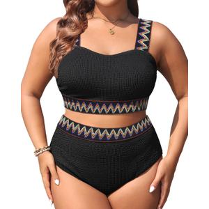 Daci Women Plus Size 2 Piece Swimsuits - High Waisted Bikini Sets Tummy Control Bathing Suit 2025 Swimwear (Black, 16W)