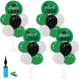 Graduation Decorations - 4 Set Balloon Stands, Class of 2026 Congrats Grad Table Centerpieces for Graduation Party Supplies(Green& Black)