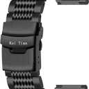 Kai Tian 18mm 20mm 22mm 24mm Premium Brushed Polished Watch Band, Stainless Steel Metal Mesh Watch Straps Double Locks Diver Clasp Bracelet for Men Women Watch Band, Black, 42/44/45/49mm