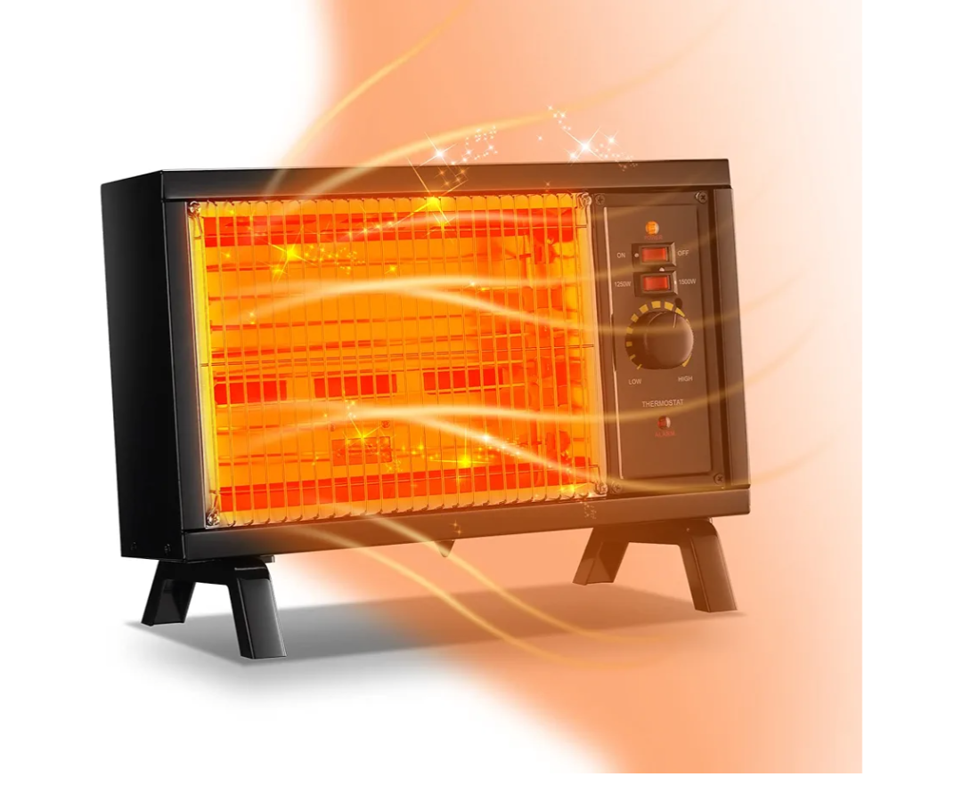 JASUN Portable Space Heater Electric Radiant Heater Fast Heating with Adjustable Thermostat, Portable Indoor Heater with Handle Quiet Energy-Saving 1250W/1500W for Office Home Garage Bedroom Black