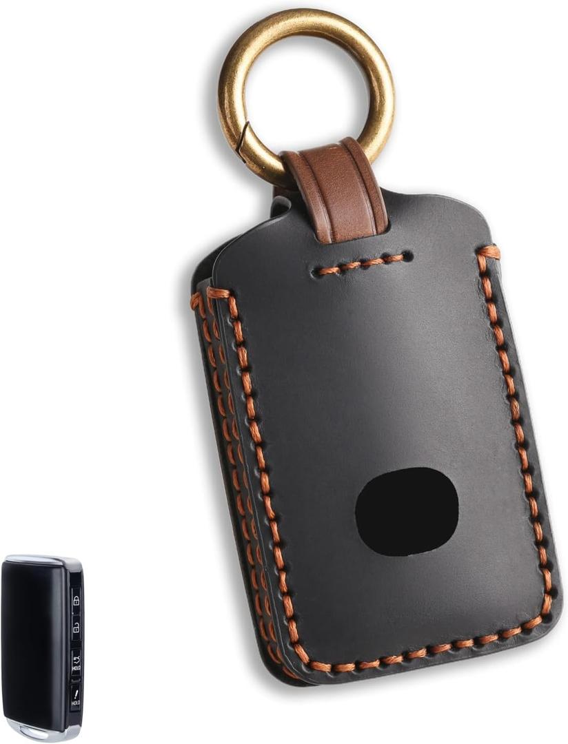 Key Fob Cover Compatible with 2019-2025 Mazda 3 6 CX-70 CX-90 CX-3 CX-5 CX-9 CX-30 CX-50 MX-5 Miata. 4 Button Smart Leather Car Key Shell Case Chain Accessories/ Black