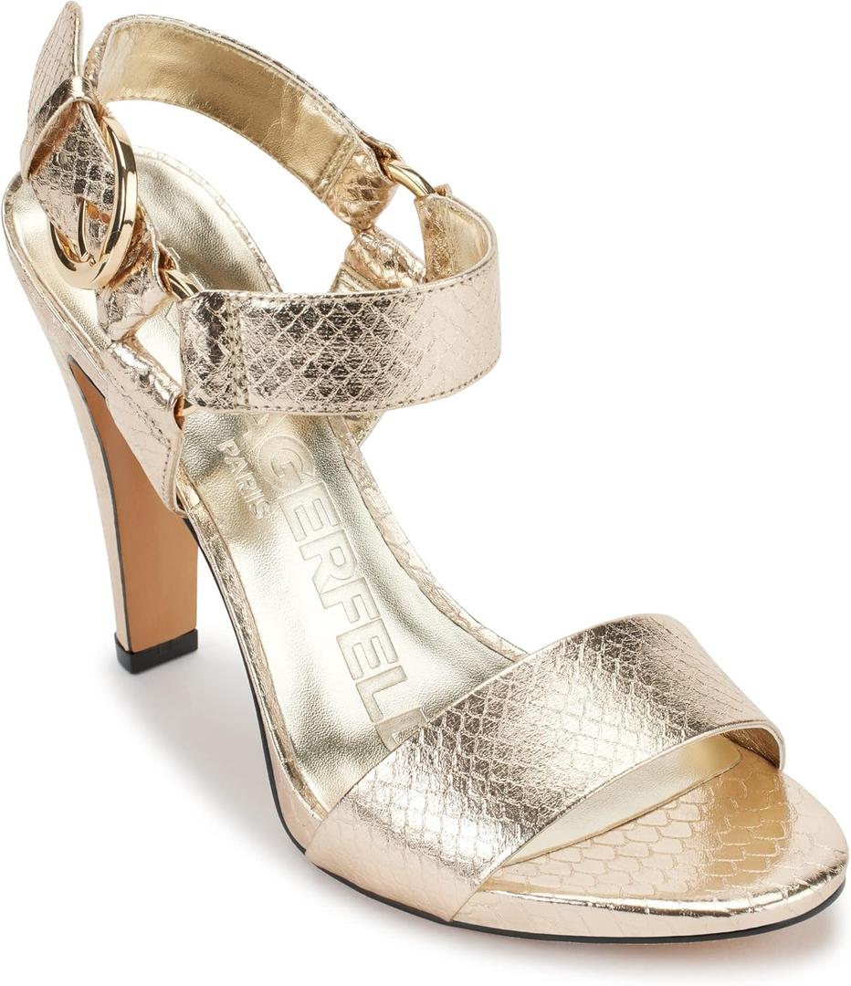 Karl Lagerfeld Paris Women's Cybil Evening Ankle Strap Dress Heel Heeled Sandal, Champagne, 9