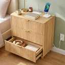 3 Drawer Dresser for Bedroom - Mid Century Modern Style Wood Nightstand, Small Fluted Dresser for Bedroom and More