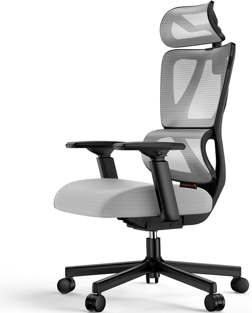 ProtoArc Ergonomic Office Chair, EC100 Big and Tall Mesh Computer Desk Chair with 30% Thicker Saddle Shaped Spring Cushion, Lumbar Support, Adjustable Headrest, Armrest for Home and Office - Gray