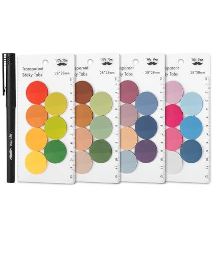Mr. Pen- Round Transparent Sticky Notes, 1.1” Diameter, 28 Pads, 1120 Sheets, Colorful, Water-Resistant See-Through Sticky Notes Bulk & Fineliner, Smooth Writing, Note Tabs for Bible Journaling