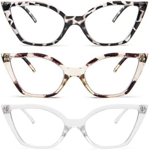 DXYXYO Cat Eye Reading Glasses for Women 3 Pack Anti Blue Light Computer Readers Stylish Retro with Spring Hinge 1.75