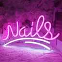 SYLHOME Nails Led Neon Light Sign Pink Business Wall Windows Sign Decor Nails Bar Beauty Salon Girls Bedroom Hanging Light Up Sign USB Birthday Makeup Decor 15.75"X8.7"
