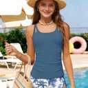 Girls Tankini Swimsuit 2 Piece Bathing Suits for Girls Square Collar Swim Tank Top and Drawstring Bottoms for 15-16Y