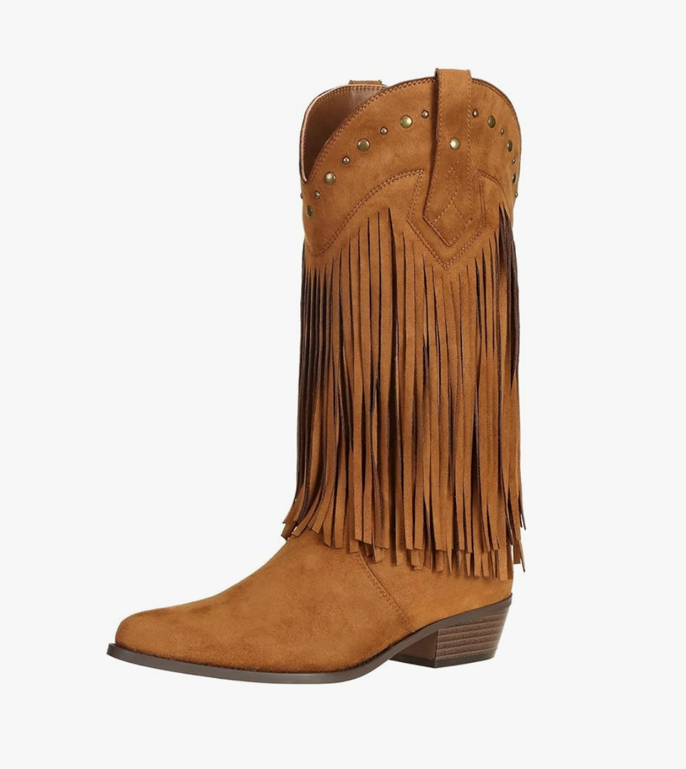 SheSole Women's Fringe Western Boots Wide Calf Riding Cowgirl Cowboy boots Black Size 42
