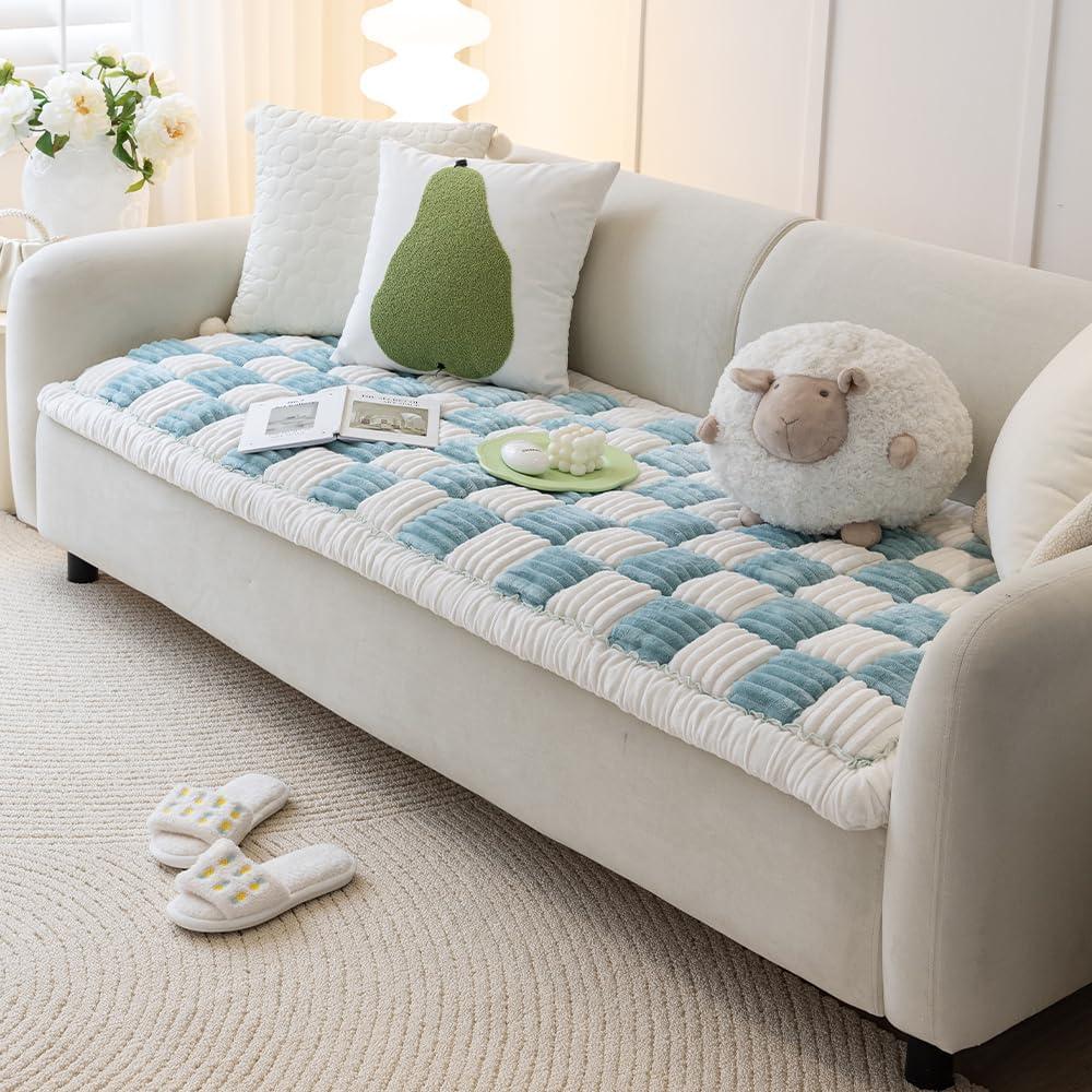 Non Slip Couch Cover for Dogs Washable, Pet Covers for Sofa 3 Cushion Couch Sofa Pet Friendly (Blue, 27.6" x 59.1") (59.1"L x 27.6"W x 1.5"Th)