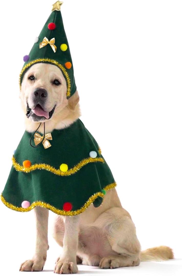 cyeollo Large Dog Christmas Costume Cute Christmas Tree Outfit Pet Dog Clothes Xmas Costumes for Big Size Dogs, Green XL