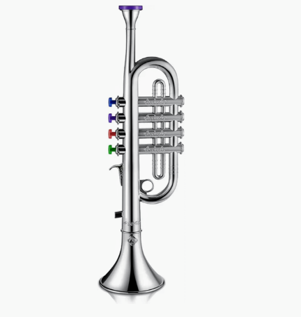 Lewtemi Silver Trumpet Musical Instruments Toy for Kid Toddler Fake Plastic Preschool Music Toy Gift Portable Wind Instrument Early Educational Teaching Songs Gifts for Toddlers Children