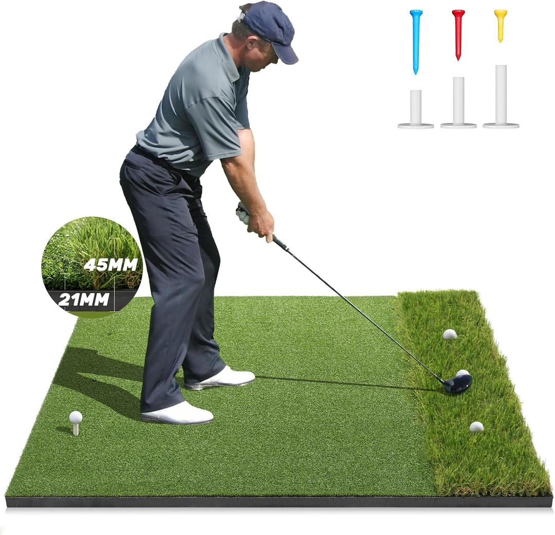 Premium Dual-Turf Golf Mat: 5x4ft, 6x4ft, 21mm to 50mm Thickened Base for Backyard, Driving Range, Indoor & Outdoor Practice Hitting, Swing & Chipping, Ideal Gifts for Men Dad Husband, Pro 5x4ft 21mm to 45mm Base