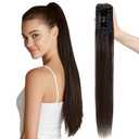 MY-LADY Ponytail Extension Human Hair Claw Clip in Ponytail Hair Extension Straight Pony Tail Hair Extensions Real Human Hair for Women Dark Brown 16 Inch 105g