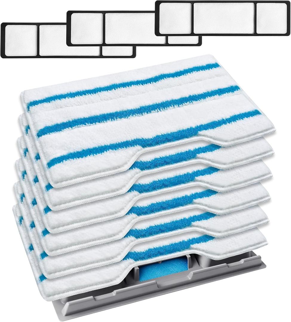 KEEPOW Reusable Mop Replacement Pads Compatible with Shark Vac Mop VM252 VM200 VC205 VM250 VM180 VM401 QM250 VM190, Washable Vacuum Mop Pad Refills, Upgraded Dirt Chamber for Floor Mop (1+3+6 Pads)