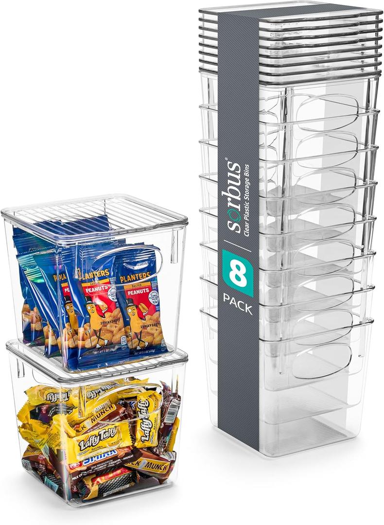 Sorbus Small Plastic Storage Bins - for Kitchen Organization, Pantry Organizers and Storage, Fridge Organizer, Cabinet Organizer, Refrigerator Organizer Bins - Clear Storage Bins (8 Pack)
