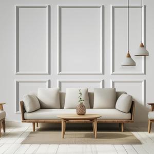 NeatiEase Peel and Stick Wall Molding Kit 6-Frame Pre-Made, Ready-to-Assemble Wall Moulding Panel Frame, Self-Adhesive Wainscoting Panels Wall Trim for Interior Walls Home Decor (50"x40",50"x20")