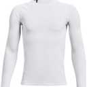 Under Armour Boys' ColdGear Armour Mock Long Sleeve T-Shirt, White (100)/Black, Youth Large