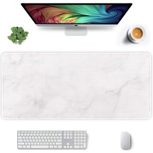 Auhoahsil Extended Mouse Pad, XXL Gaming Mouse Pads, Large Big Mousepad Laptop Computer Keyboard Mat Desk Pad with Non-Slip Base and Stitched Edge for Gaming Office, 35.5 x 15.7 inch, White Marble
