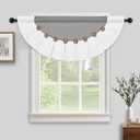 FRAMICS Farmhouse Valance Curtains, Boho Cotton Linen Kitchen Valance, Grey Rustic Button Window Valances for Bathroom Bedroom, Country Rod Pocket Valances, Semi-Circular, Grey, 52 x 18 Inch (Grey and White)