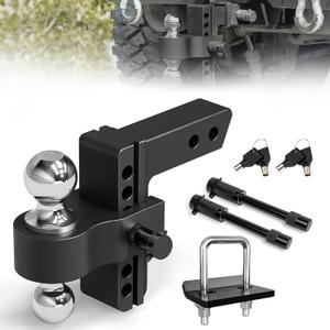 Adjustable Trailer Hitch Mount with 2" and 2-5/16" Ball, Fit 2" Receivers, 6" Drop/Rise, 12,500LBS Aluminum Heavy Duty Trailer Hitch for Trucks 1 Hitch Tightener 2 Locking Hitch Pin