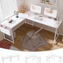 Pamray Reversible L Shaped Gaming Desk Large Corner Computer Desk with Storage Bag Home Office Table for Writing Study White 64.5 Inch