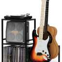 End Table with Guitar Stand,Record Player Stand,Vinyl Records Storage,2-Tier Guitar Stand for Acoustic, Electric Guitar,Bass,Turntable Stand Side Table for Music Room Studio Living Room-Black