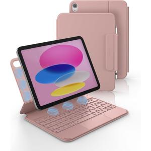 Dexnor for iPad (A16) 11th/10th Generation Case with Keyboard Ultra-Thin Magnetic Folio Keyboard Case Trackpad Pencil Holder Backlit Rechargeable for iPad A16 11" 2025/10th Gen 10.9" 2022, Pink