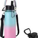 KXIAOCHEN Insulated Water Bottle, Stainless Steel Water Bottle, 2 Lids (Straw and Handle Lid),Wide Mouth Metal Water Bottles Keep Hot and Cold, Double Walled, Thermo Mug, Metal Canteen (40 Ounces, Rubber Pink)