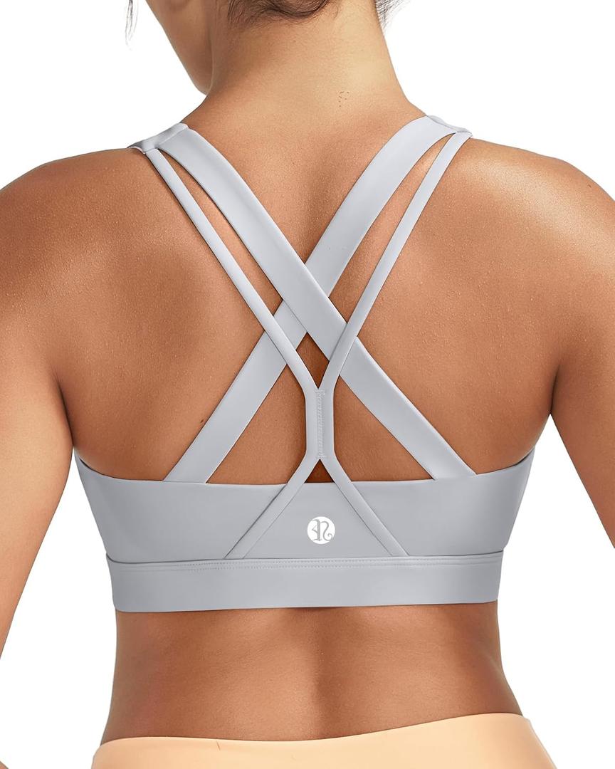 RUNNING GIRL Sports Bras for Women,Seamless Strappy Sports Bra High Support Crisscross Back with Removable Pads (Gray, XXL)