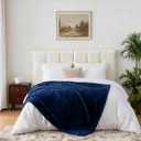 Nookly Navy Fleece Throw Blanket for Couch, Soft Lightweight Ribbed Plush Blanket for Sofa and Bed, All-Season Cozy Striped Throw for Women Girl 50x60 Inches