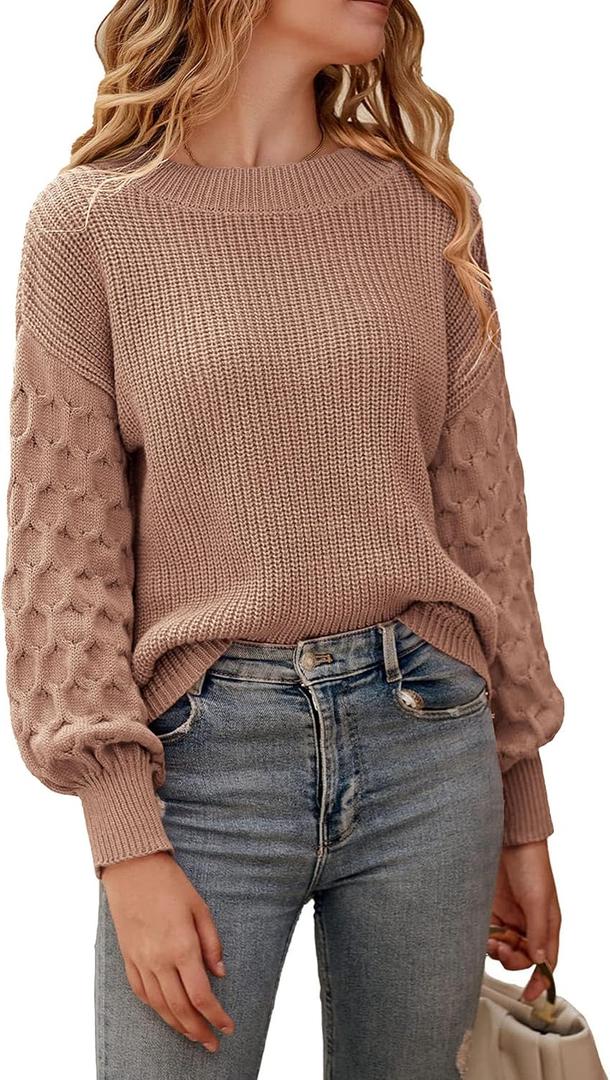 PRETTYGARDEN Women's Fall 2026 Pullover Sweater Casual Long Sleeve Loose Chunky Knit Tops Blouse Winter Fashion Clothing (Beige, S)