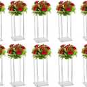 10 Pcs Acrylic Clear Vases for Wedding Centerpieces, 23.62in Tall Flower Stand, Engagement Home Party Table Decor Centerpiece Vases, Rectangular Acrylic Flower Stand with 50 Pcs Gold Napkin Rings