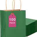 qiqee 100PCS Gift Bag with Handles Bulk Kraft Deep Green Paper Bags Multiple Uses (13''x5 x10 inch Large Size)