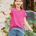 Haloumoning Girls Summer Cap Sleeve Shirts Kids Casual Cute Crewneck Tunic Tops Tees 5-14 Years, 150 (Pink)